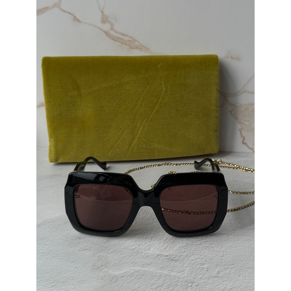 NEW Gucci GG1022S Black Chain Oversized Logo Sunglasses - Picture 6 of 8